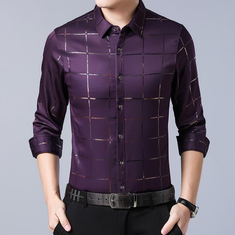 Camisa Masculina de Seda Manga Longa Xadrez Soul
