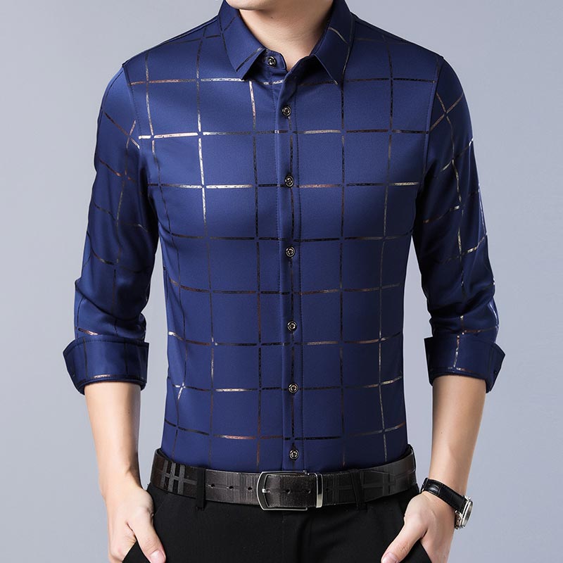 Camisa Masculina de Seda Manga Longa Xadrez Soul