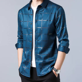 Camisa Masculina de Seda Manga Longa Xadrez Soul